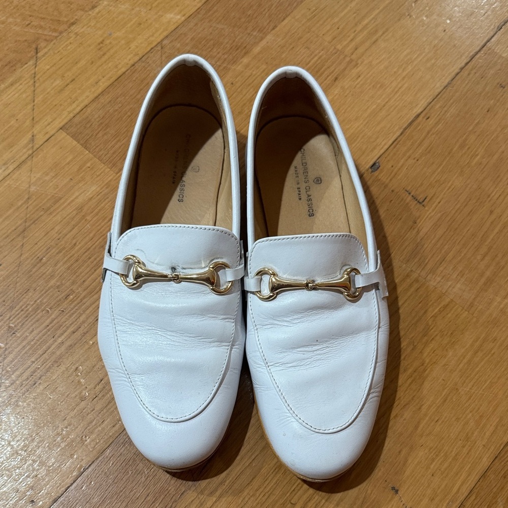 Boys White Loafers with Gold Accent